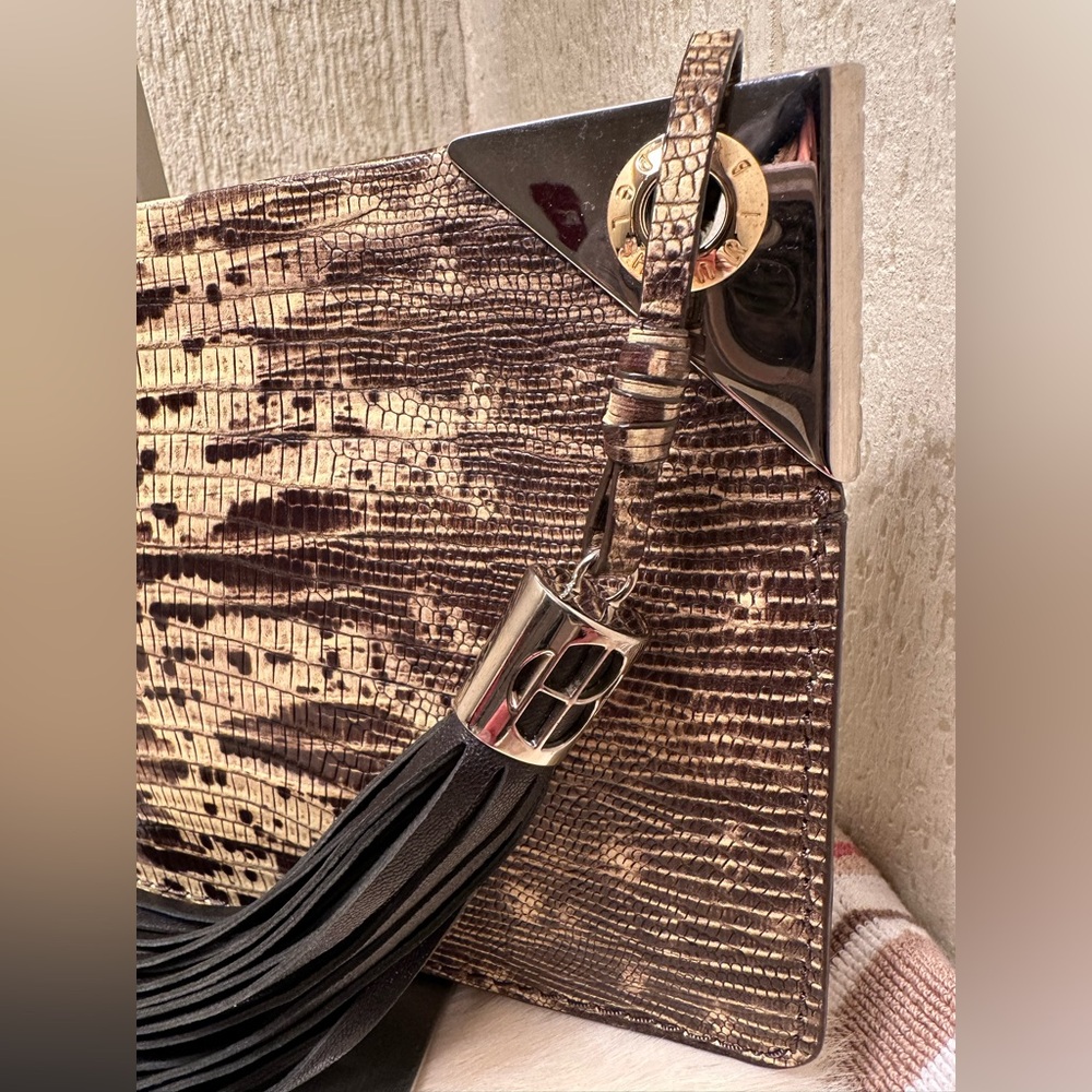 Henri Bendel Reptile Print Clutch with Tassel - Picture 2 of 3